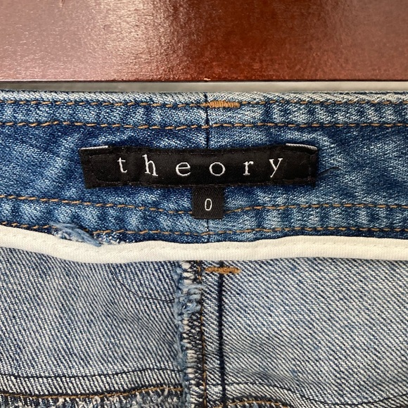 Theory Medium Wash Straight Leg Denim Jeans with Hidden Clasp Button, Size 0 - Picture 4 of 6